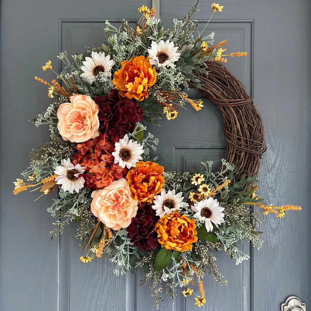 Handcrafted Burgundy Peony Hydrangea Wreath – 16"