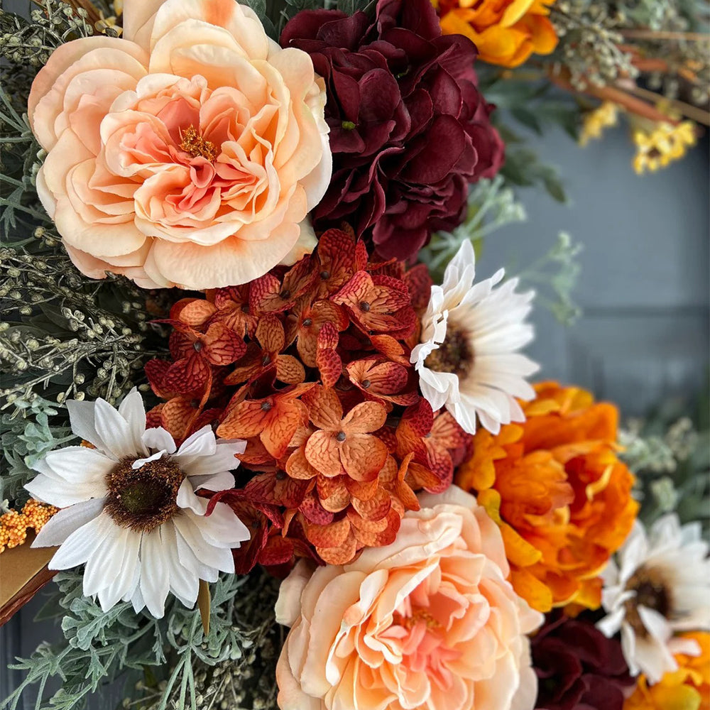 Handcrafted Burgundy Peony Hydrangea Wreath – 16"