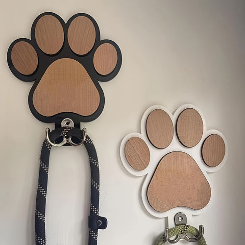 Paw Print Wooden Wall Hook – Handmade Leash & Towel Holder 🐾✨