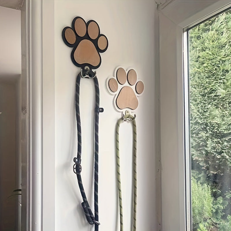 Paw Print Wooden Wall Hook – Handmade Leash & Towel Holder 🐾✨