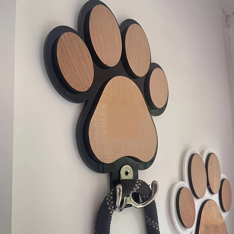 Paw Print Wooden Wall Hook – Handmade Leash & Towel Holder 🐾✨