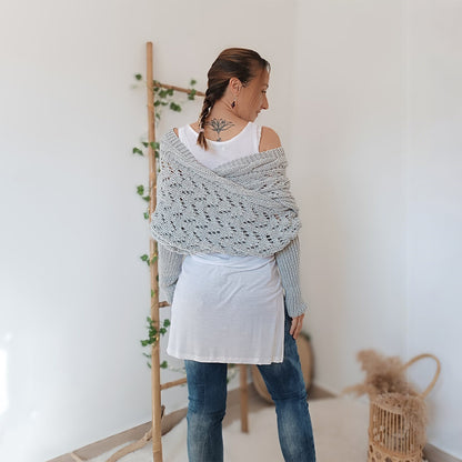 🧶 Hand-Knitted Scarf With Sleeves – Boho Knit Wrap & Shrug Cardigan