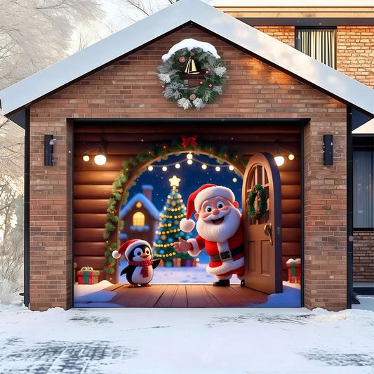 Santa's Cabin | Christmas Garage Door Cover