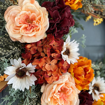 Handcrafted Burgundy Peony Hydrangea Wreath – 16"