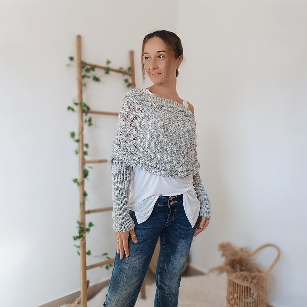 🧶 Hand-Knitted Scarf With Sleeves – Boho Knit Wrap & Shrug Cardigan