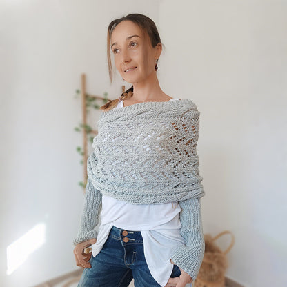 🧶 Hand-Knitted Scarf With Sleeves – Boho Knit Wrap & Shrug Cardigan