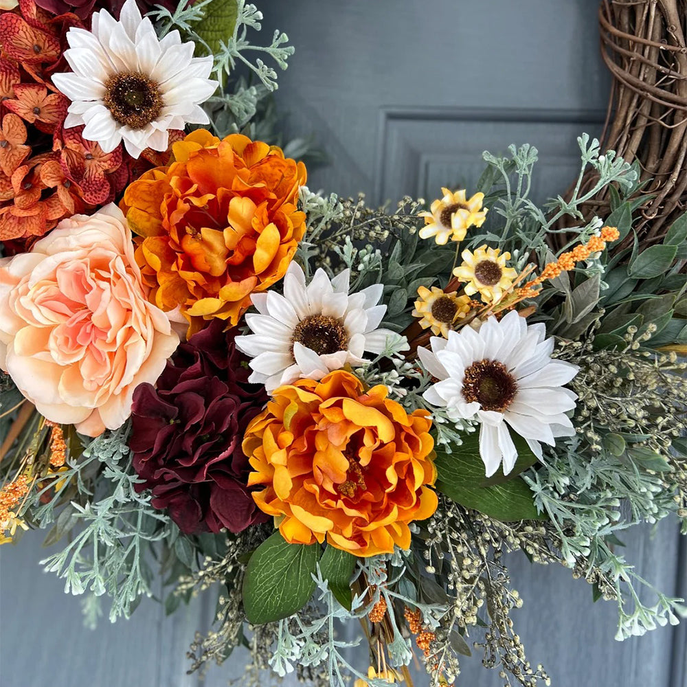 Handcrafted Burgundy Peony Hydrangea Wreath – 16"