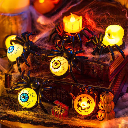 🕷️🎃 Halloween Spider Eyeball LED Candle Lights – Creepy Pumpkin Decor Props