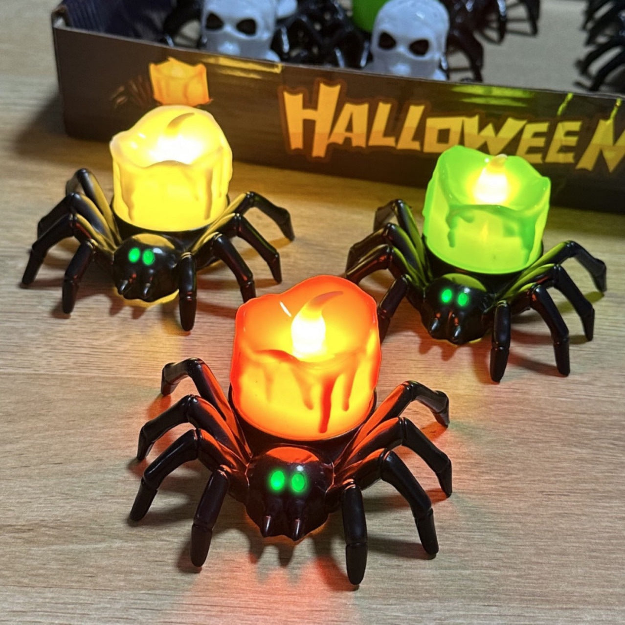 🕷️🎃 Halloween Spider Eyeball LED Candle Lights – Creepy Pumpkin Decor Props