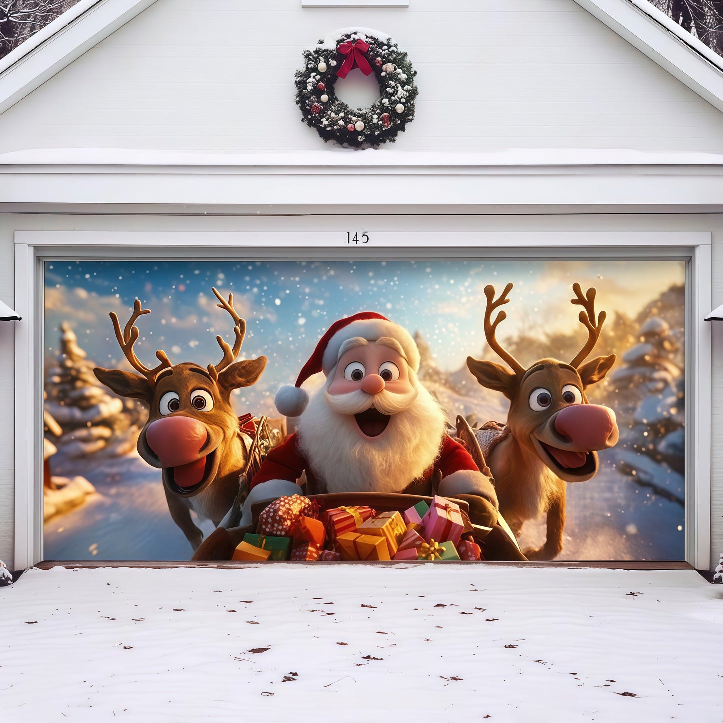 Santa & Reindeers | Christmas Garage Door Cover